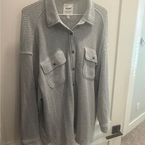 Gray Waffle Knit Button-Up Shirt